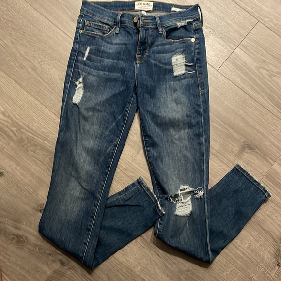 Frame Denim  Le Skinny de Jeanne ripped mid Wash jeans . - Picture 3 of 8